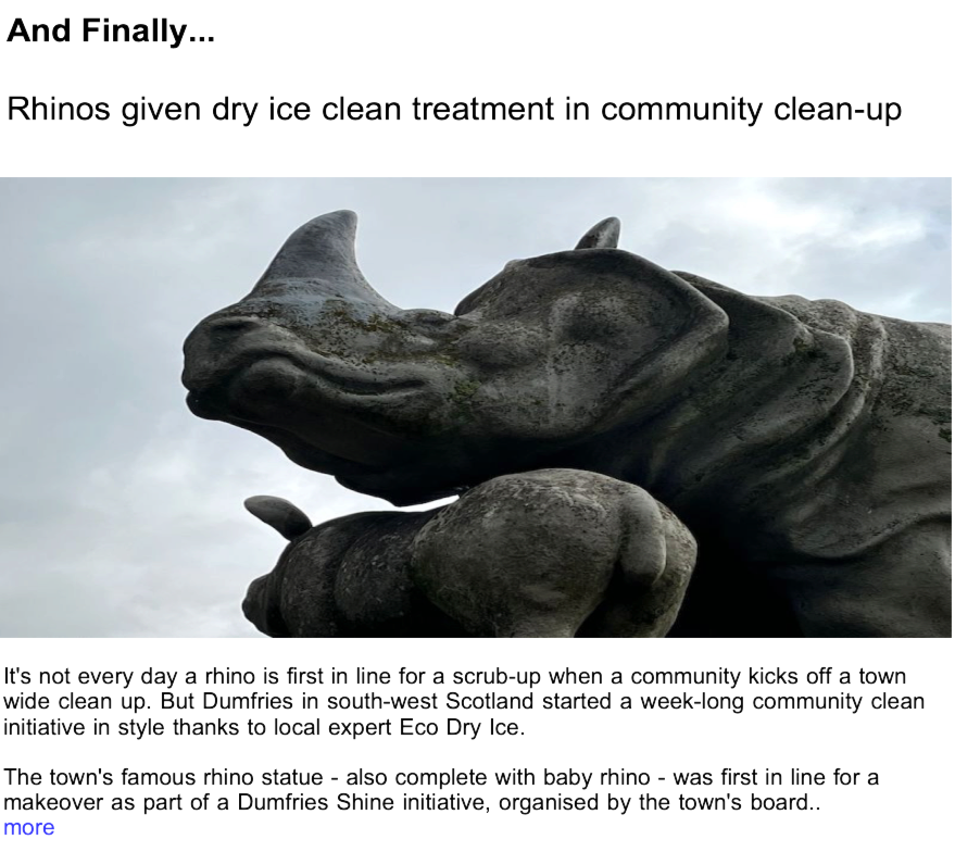Advert: https://www.thecleanzine.com/pages/23642/rhinos_given_dry_ice_clean_treatment_in_community_clean_up/